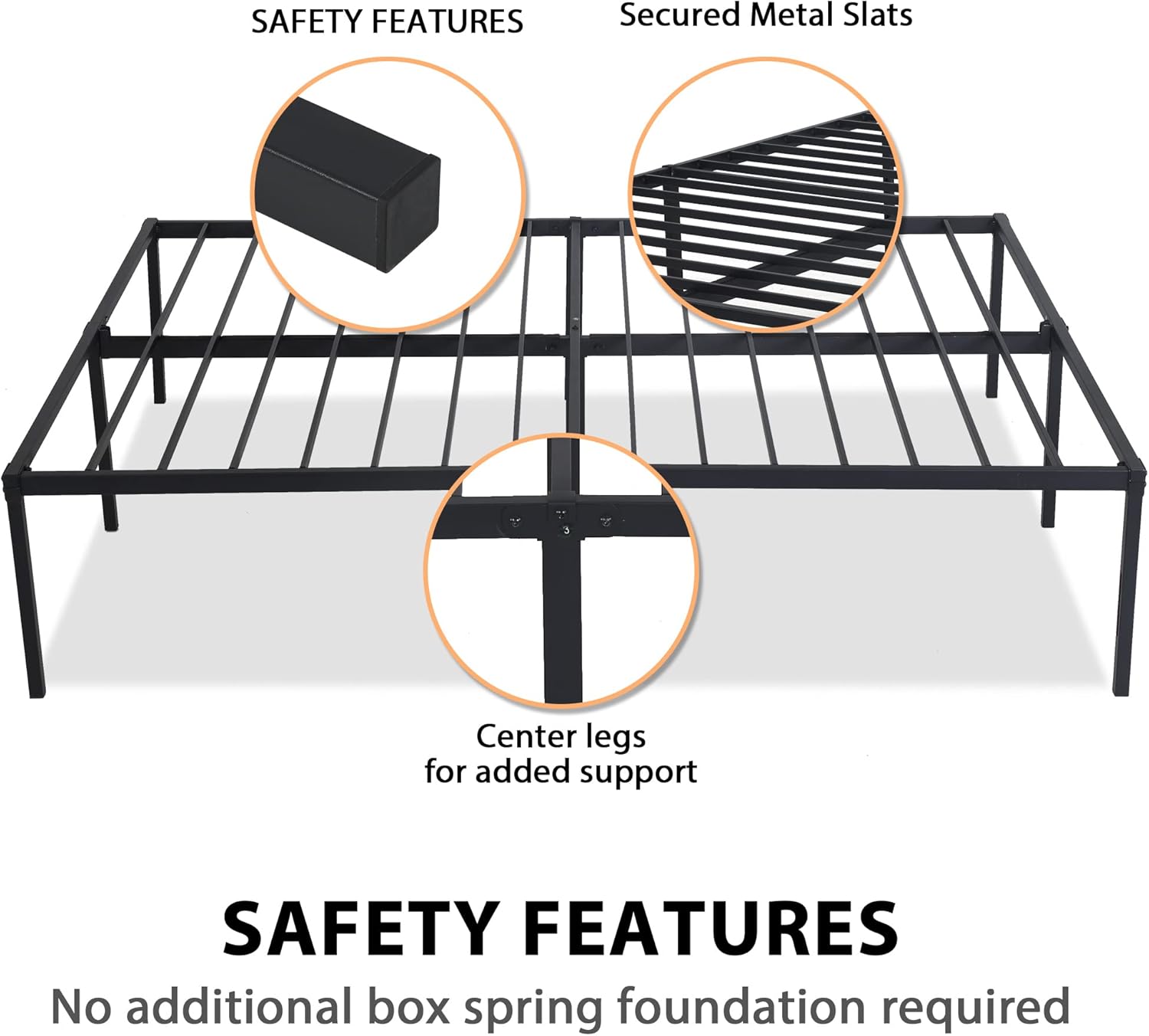 14 Inch Full Size Metal Bed Frame, Heavy Duty Bed Frame Metal Platform Mattress Foundation Bed Frames with Storage, No Box Spring Needed, Under Bed Storage, Noise-Free