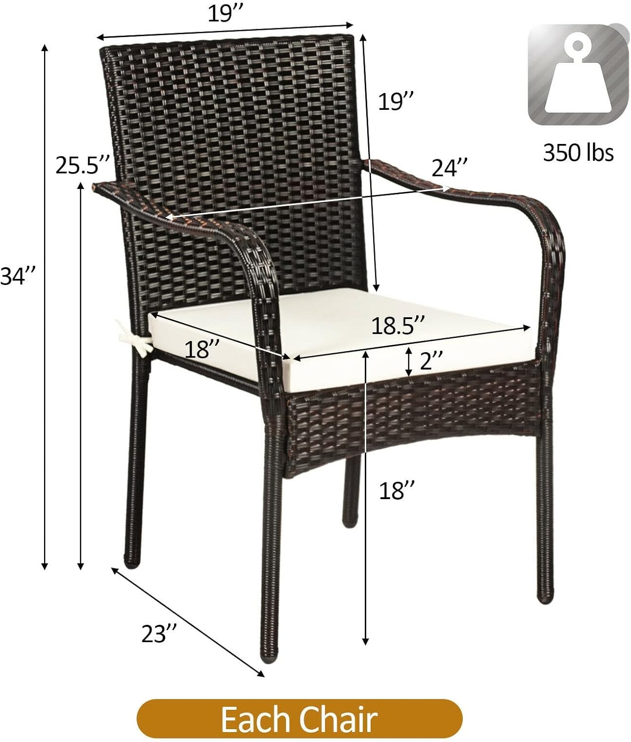 HAPPYGRILL 4 Pack Stackable Rattan Chairs Outdoor Patio Dining Chairs with Removable Cushions and Rustproof Steel Frame All-Weather PE Wicker Stacking Bistro Chairs for Balcony Garden Backyard