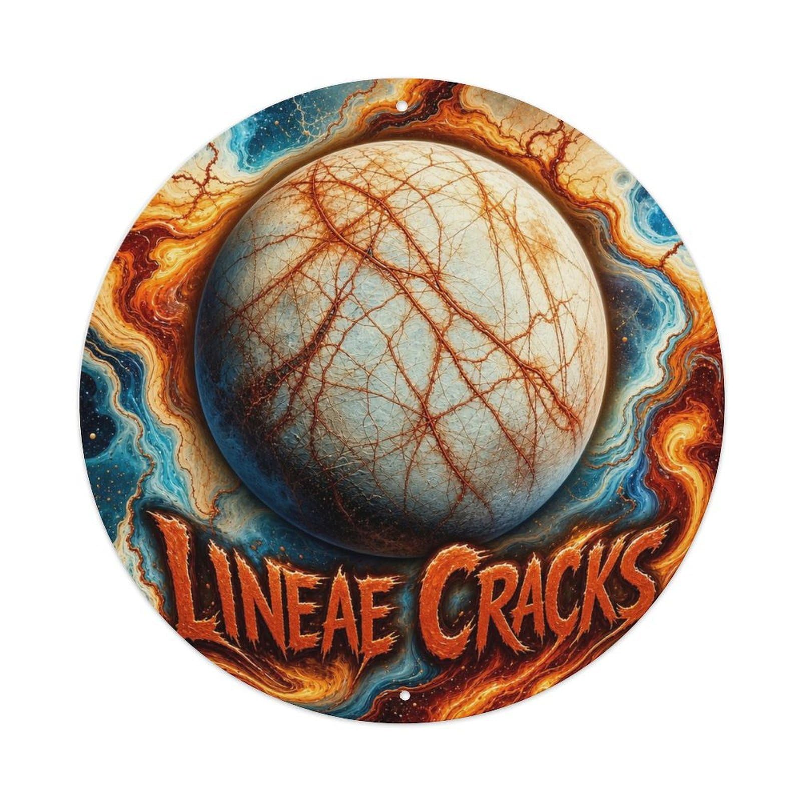 Solar System Europa Lineae Cracks Astronomy Universe Metal Tin Sign Plaque Wall Decor for Cafe, Man Cave, Club Bar, Office, Home Garden Round Metal Poster 8x8Inch