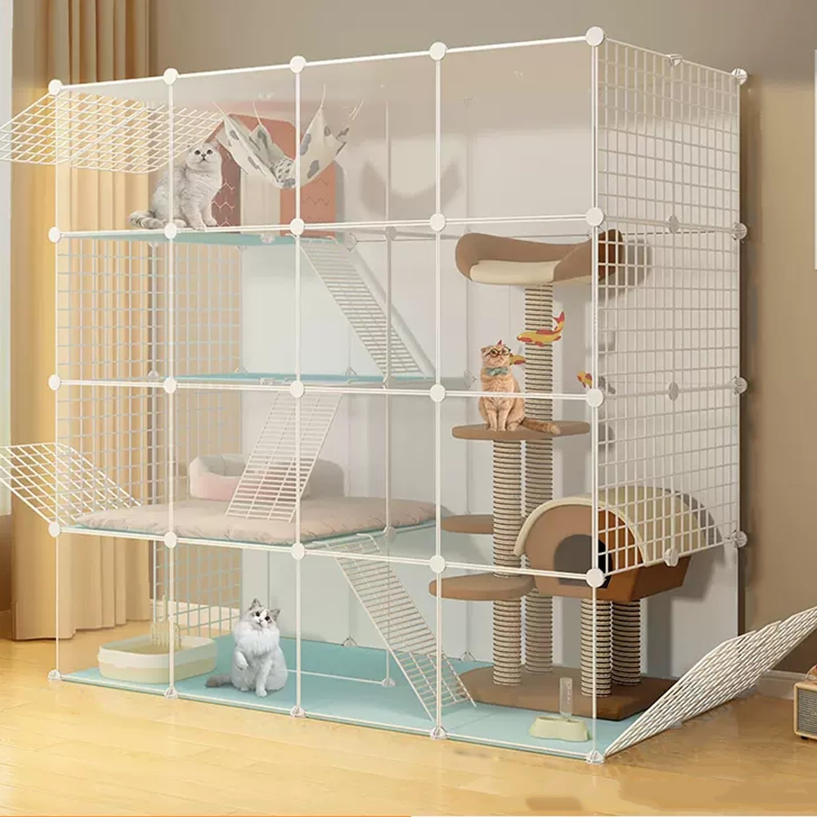 Recinto per Cani, Gatti e Conigli, Gabbia for Gatti Fai da Te in Filo Metallico Staccabile for 1-5 Gatti e Piccoli Animali Multicolore, Diverse Misure(B-57.929.557.9"/14775147cm)