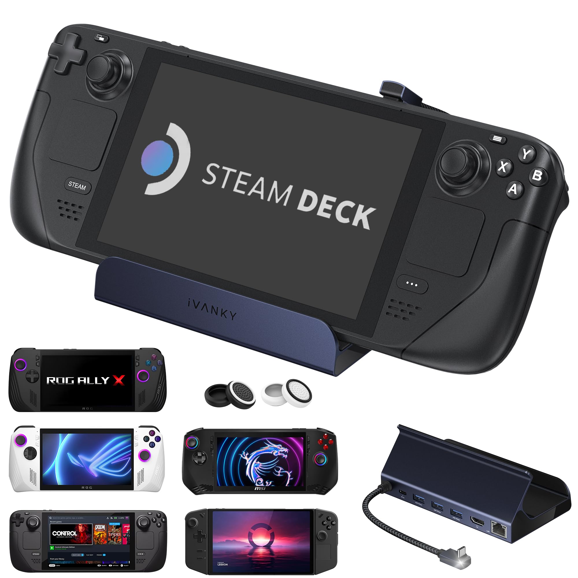 iVANKY 4K@144Hz Steam Deck Dock, 8-in-1 Docking Station for ASUS ROG Xbox Ally X (2025)/Legion Go/MSI Claw, ROG Alloy/Valve Stream Deck OLED Hub, HDMI 2.1, 1Gbps Ethernet, 3*USB-A 3.0, 100W Charge