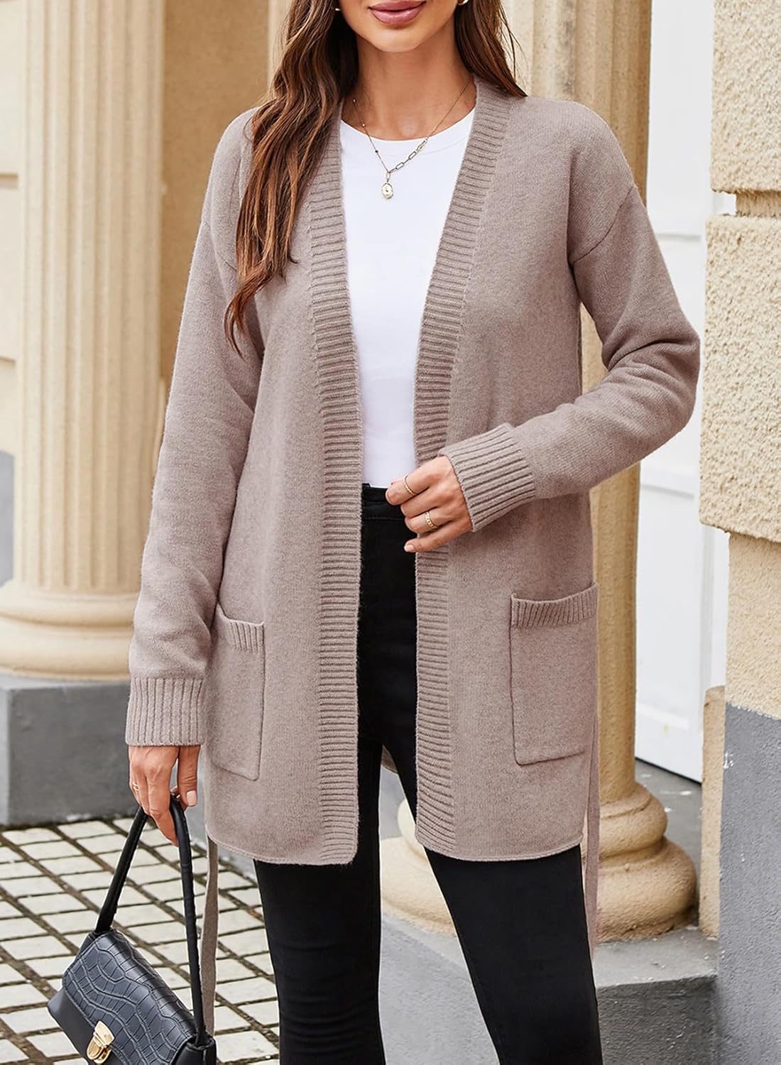 Astylish Womens Open Front Long Sleeve Belted Knit Cardigan Sweaters Trendy 2025 Outwear Coats with Pockets - Image 6