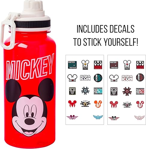Miniatura 2 de Silver Buffalo Disney Mickey Classic Varsity Twist Spout - Botella de agua de plástico con calcomanías You Stick Yourself, color rojo, 32 onzas