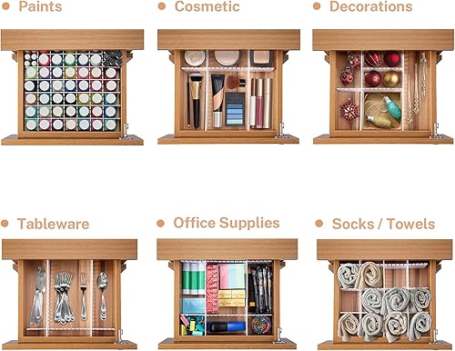 Miniatura 6 de MaidMAX Separadores de cajones de 15 piezas, organizadores ajustables para ropa, ropa interior, maquillaje, utensilios de cocina y herramientas,