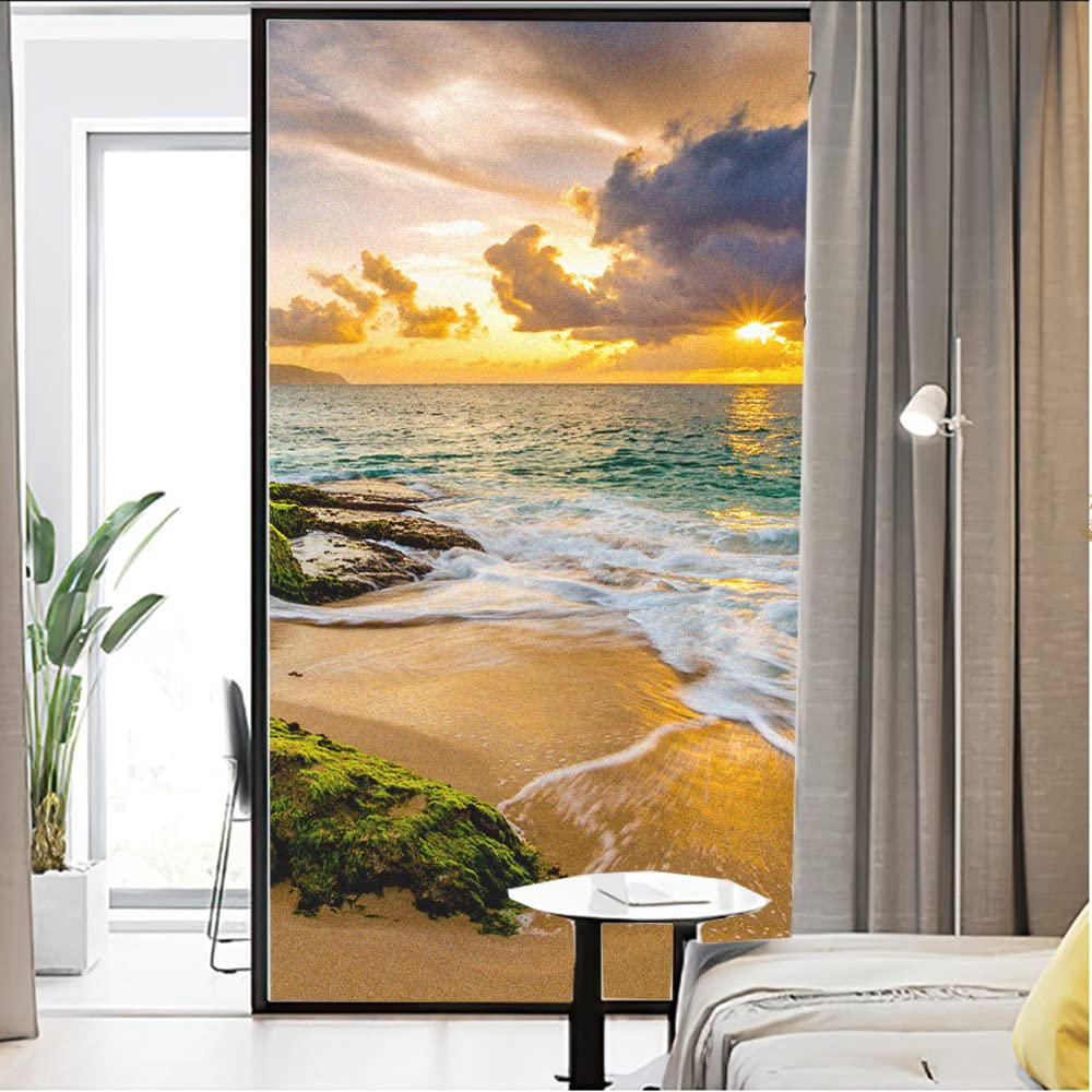 Folia szklana Folia okienna Prywatność Matowe szkło Naklejka Sea Sunrise Dekoracja samoprzylepna do domu(70x180cm)