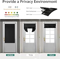 Vista 5 de Cortinas pequeñas de puerta francesa para ventana de puerta, oscurecimiento de la habitación, cubierta de ventana de puerta de color sólido