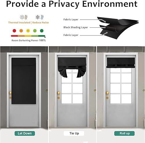 Miniatura 5 de Cortinas pequeñas de puerta francesa para ventana de puerta, oscurecimiento de la habitación, cubierta de ventana de puerta de color sólido para