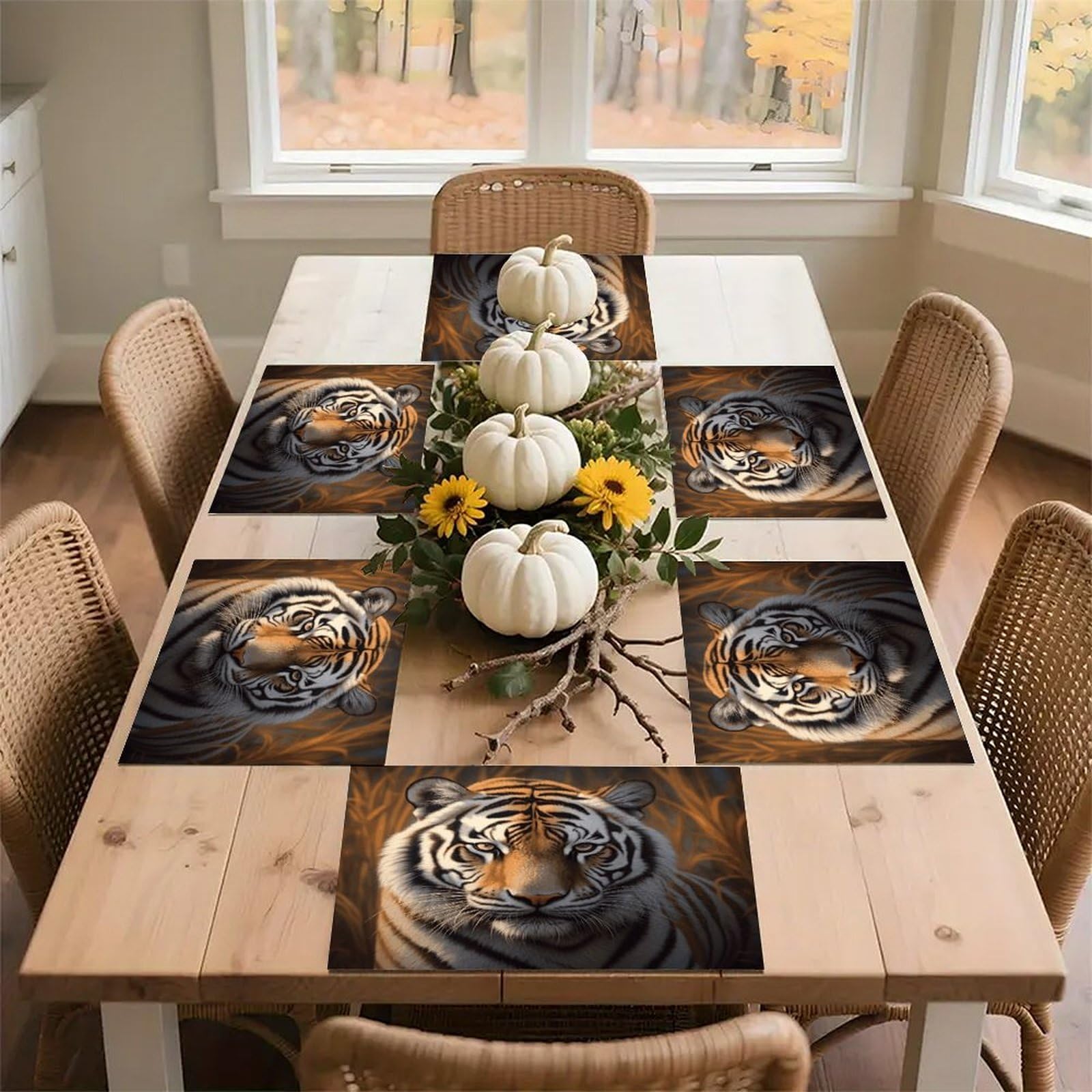 Tiger Placemats Wipeable Heat Resistant Table Mats Washable Flax Place Mats Elegant Cloth Non-Slip Placemat for Kitchen Dinning Party Table Decor 12 * 18 in