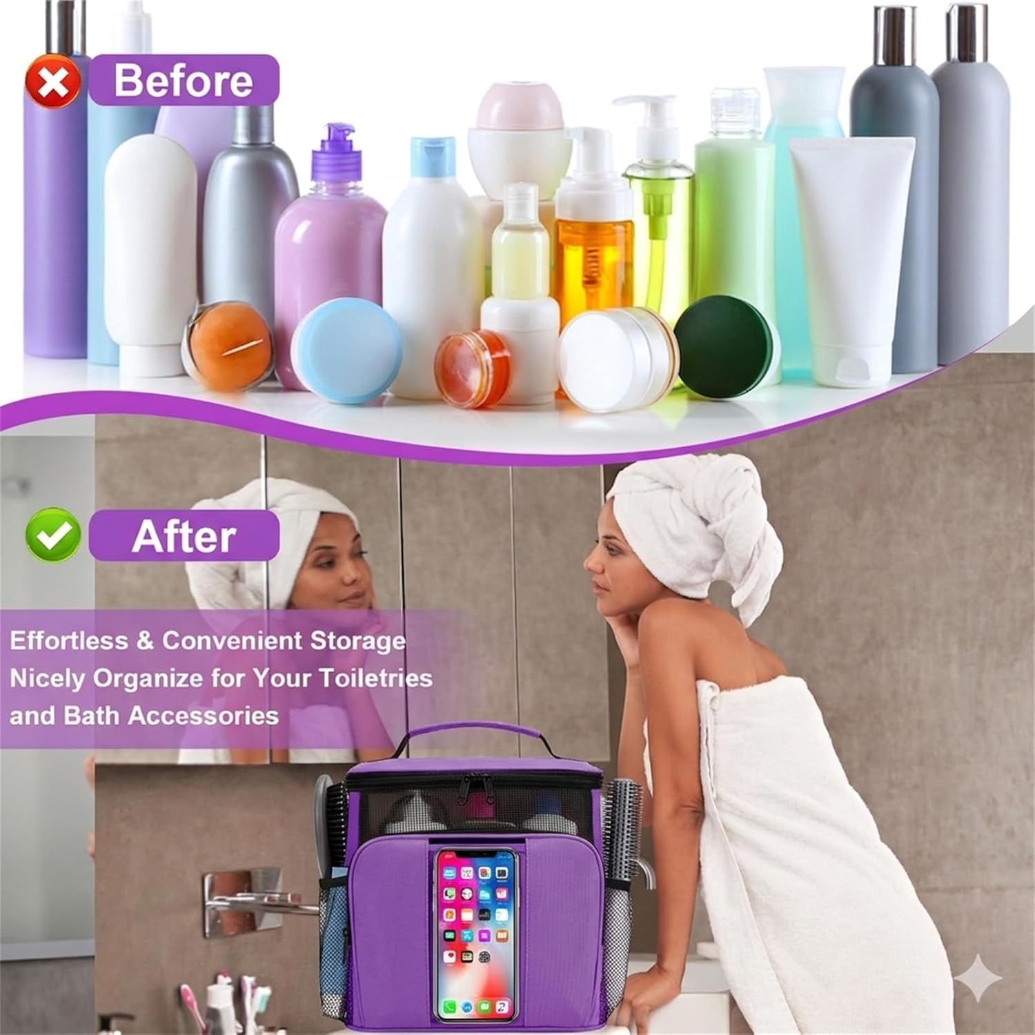 BAIMAY Travel Toiletry Bag for Women, Large Makeup Organizer for Full-Sized Toiletries Gifts for Women-Purple