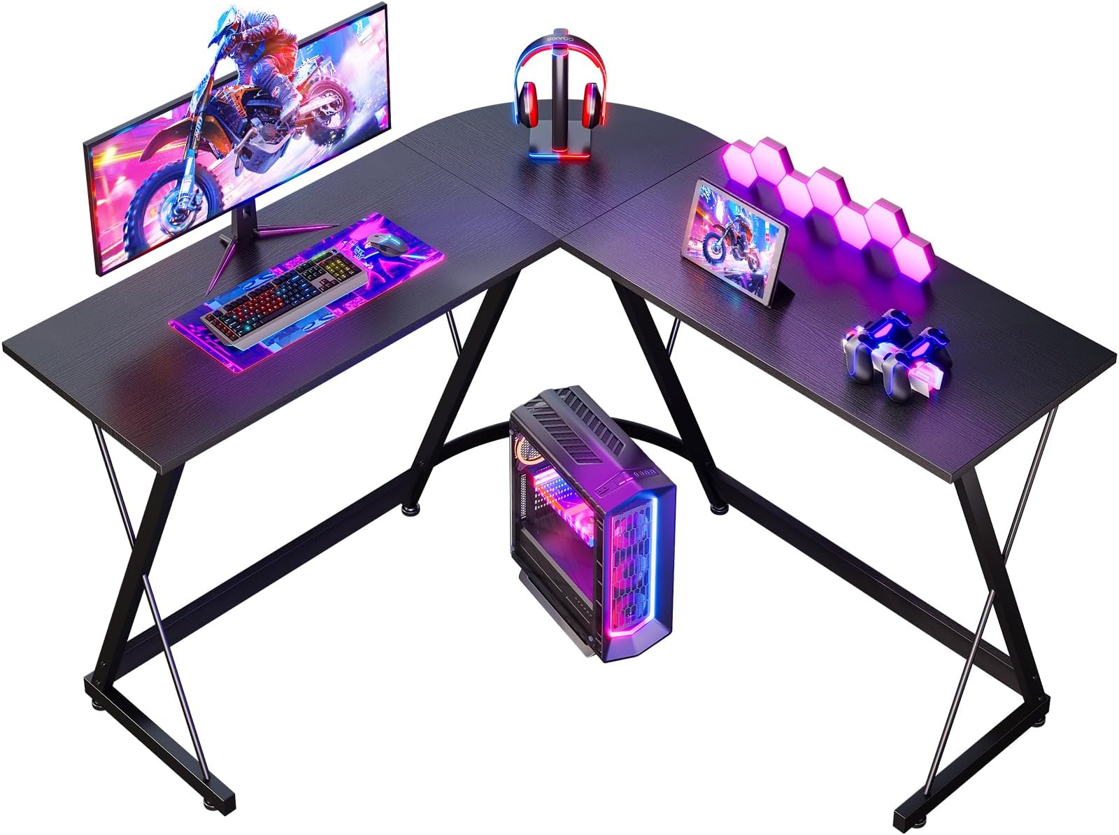 ODK L Shaped Gaming Desk, 120×120 cm Corner Computer Desk for Gaming, Home, Office, Black