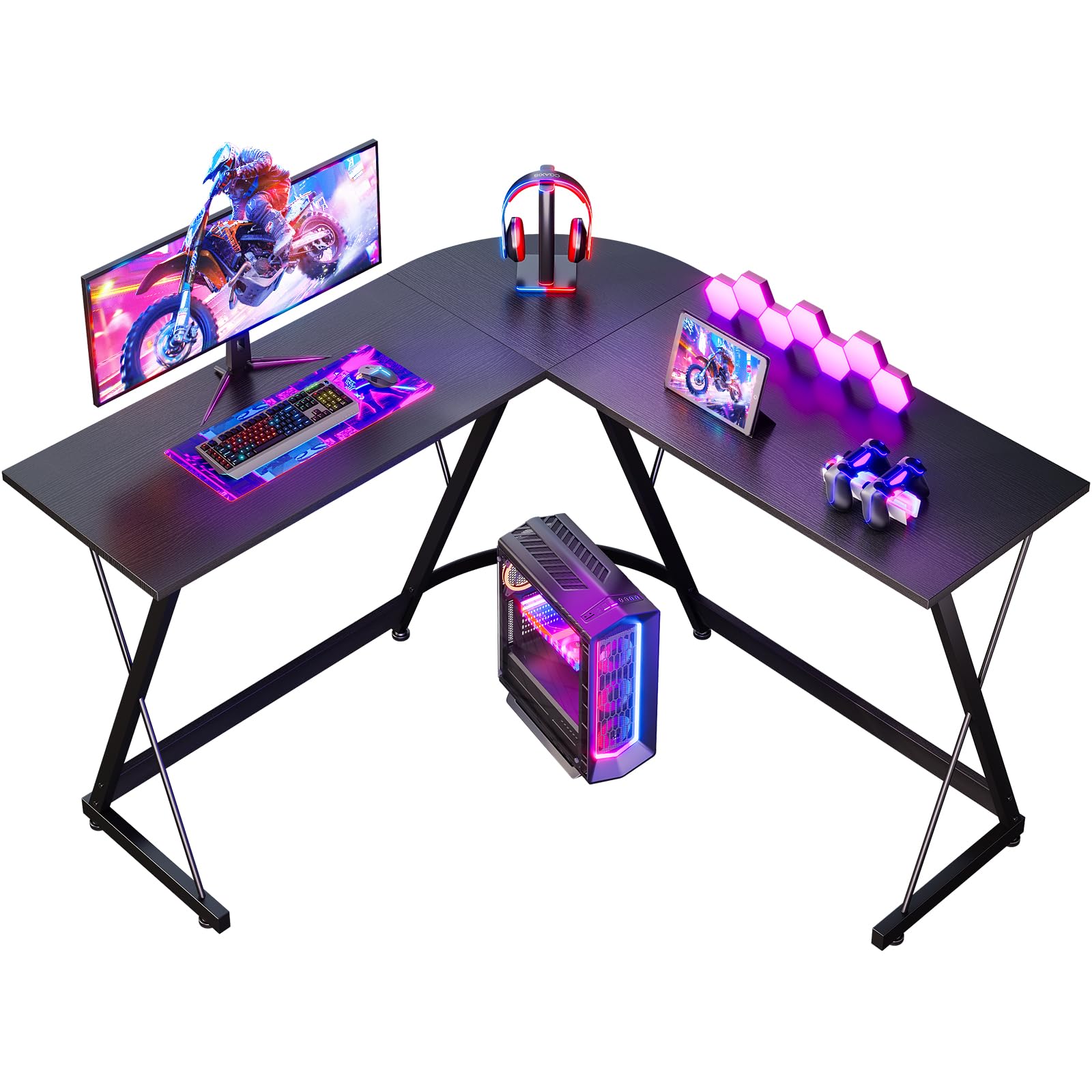 ODK L Shaped Gaming Desk, 120×120 cm Corner Computer Desk for Gaming, Home, Office, Black