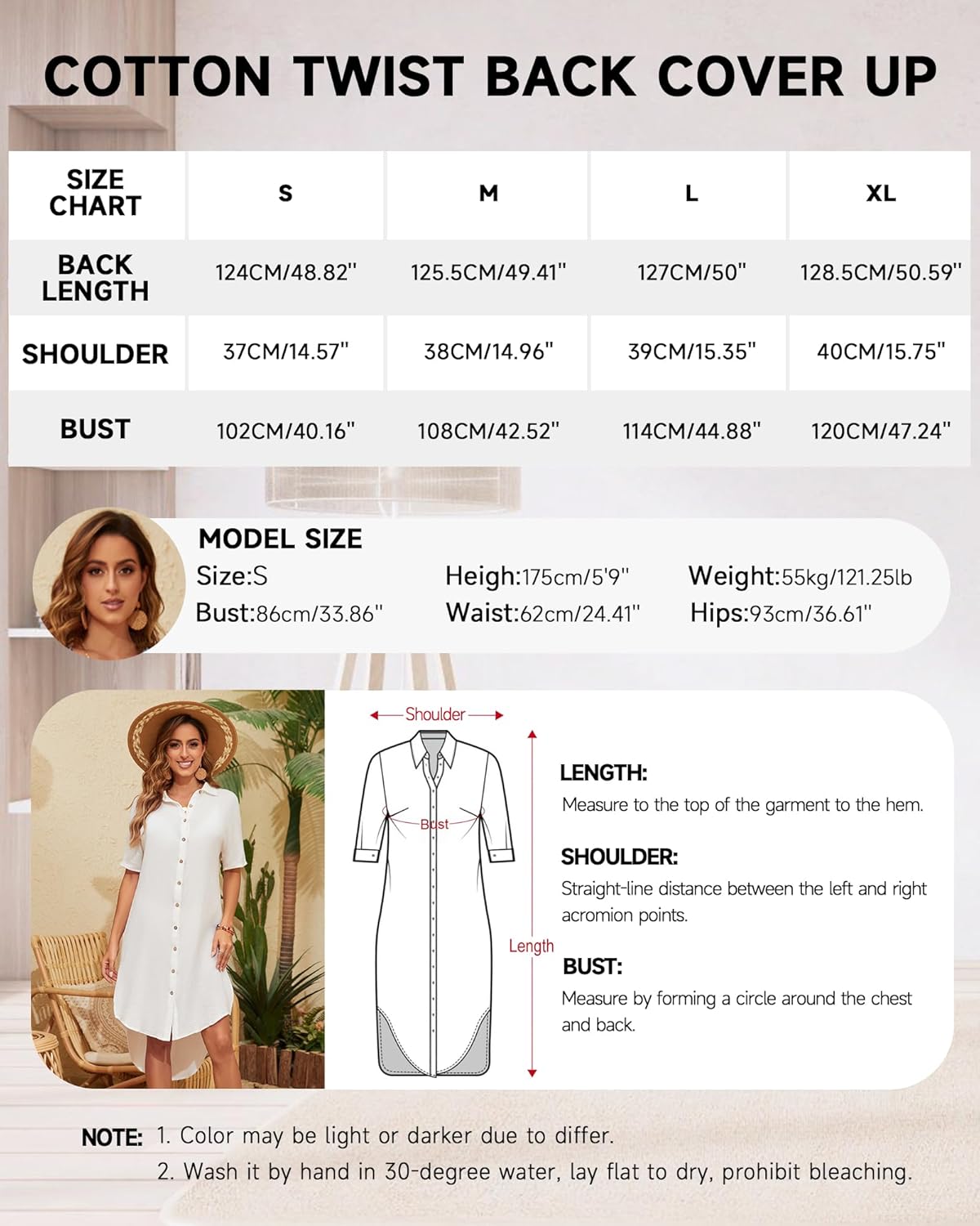 Bsubseach 2026 Cotton Beach Cover Up for Women - Long Button Down Swimsuit Coverup Bathing Suit Shirt Dress Vacation Outfits - Image 4