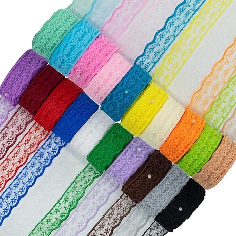 20 Rolls 200 Yards Mixed Color Encaje Floral Pattern Fabric Lace Ribbon