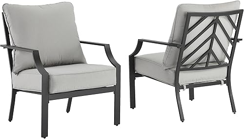 Crosley Furniture Otto - Juego de 2 sillas para exteriores, sillas de patio para conversación, porche, terraza, balcón, negro mate con cojines grises