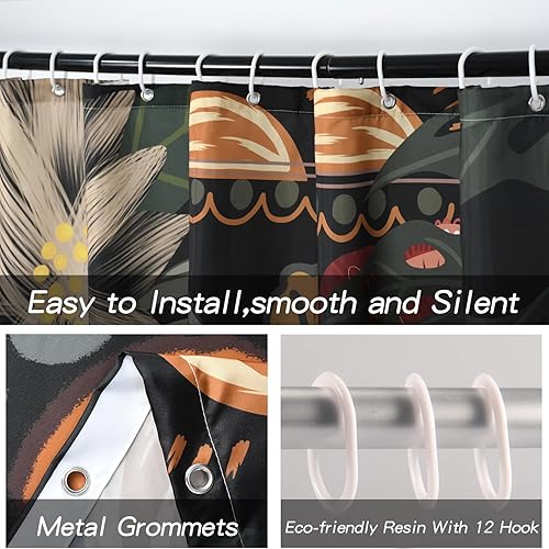 Miniatura 6 de Cortinas de ducha bohemias florales para baño, 60 pulgadas de ancho x 72 pulgadas de alto, modernas cortinas de ducha florales botánicas abstractas