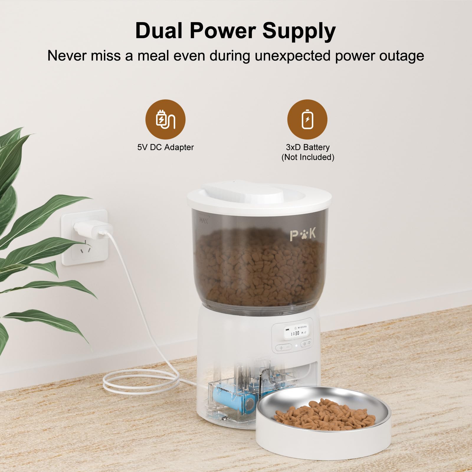 PUPPY KITTY Distributore Automatico Cibo Gatti, 2.4G WiFi Dispenser Cibo Gatti Collegare APP con 10S Registrazion, Ciotola in Acciaio Inossidabile 304, 1-10 Pasti al Giorno, 3L (Bianco)