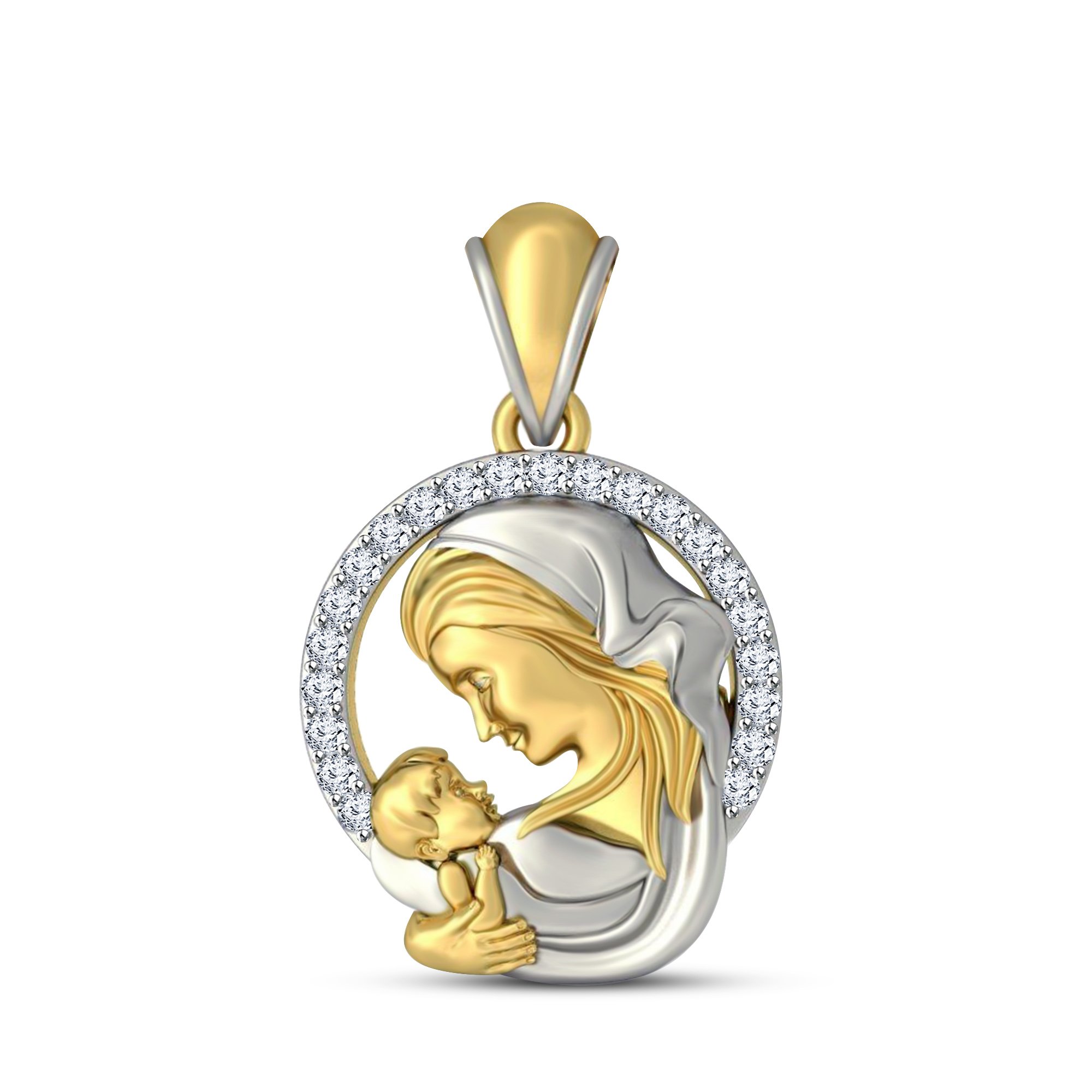 atjewels Mothers Day 18K Yellow and White Gold Over .925 Sterling Silver White Cubic Zirconia Mom Baby Pendant For Women''s-image-22