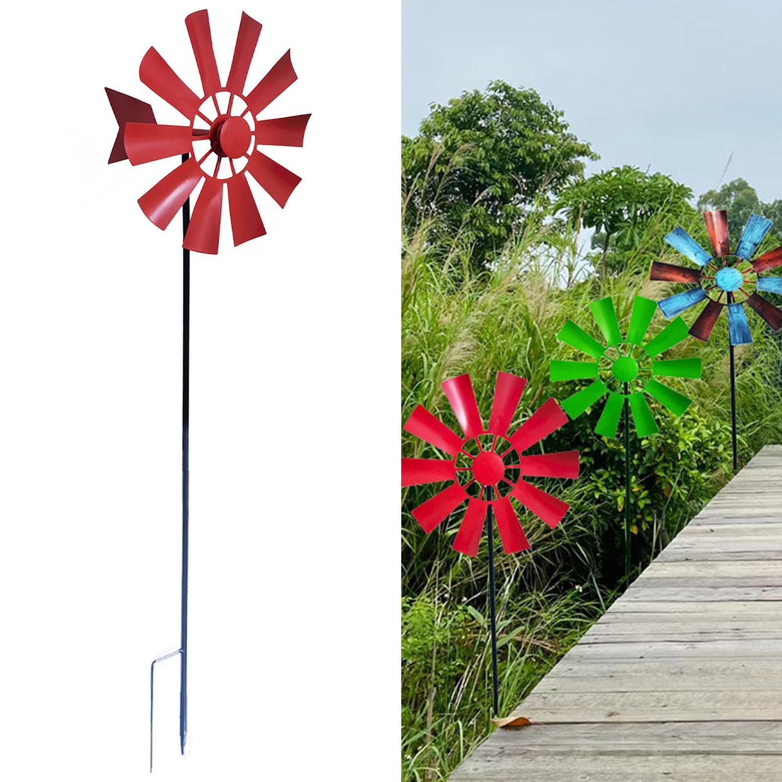 Rote Windspiel-Dekoration Für Garten – Drehbar, Solarbetrieben, Wetterfest, Ca. 132 Cm Hoch