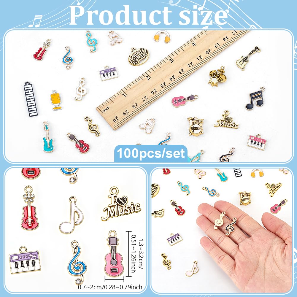 PH PandaHall 100pz Ciondolo con Note Musicali Ciondoli Strumenti Musicali, Ciondoli a Forma di Chitarra Vari Strumenti Musica per Creazione di Gioielli Collana Orecchino Artigianato Fai Da Te