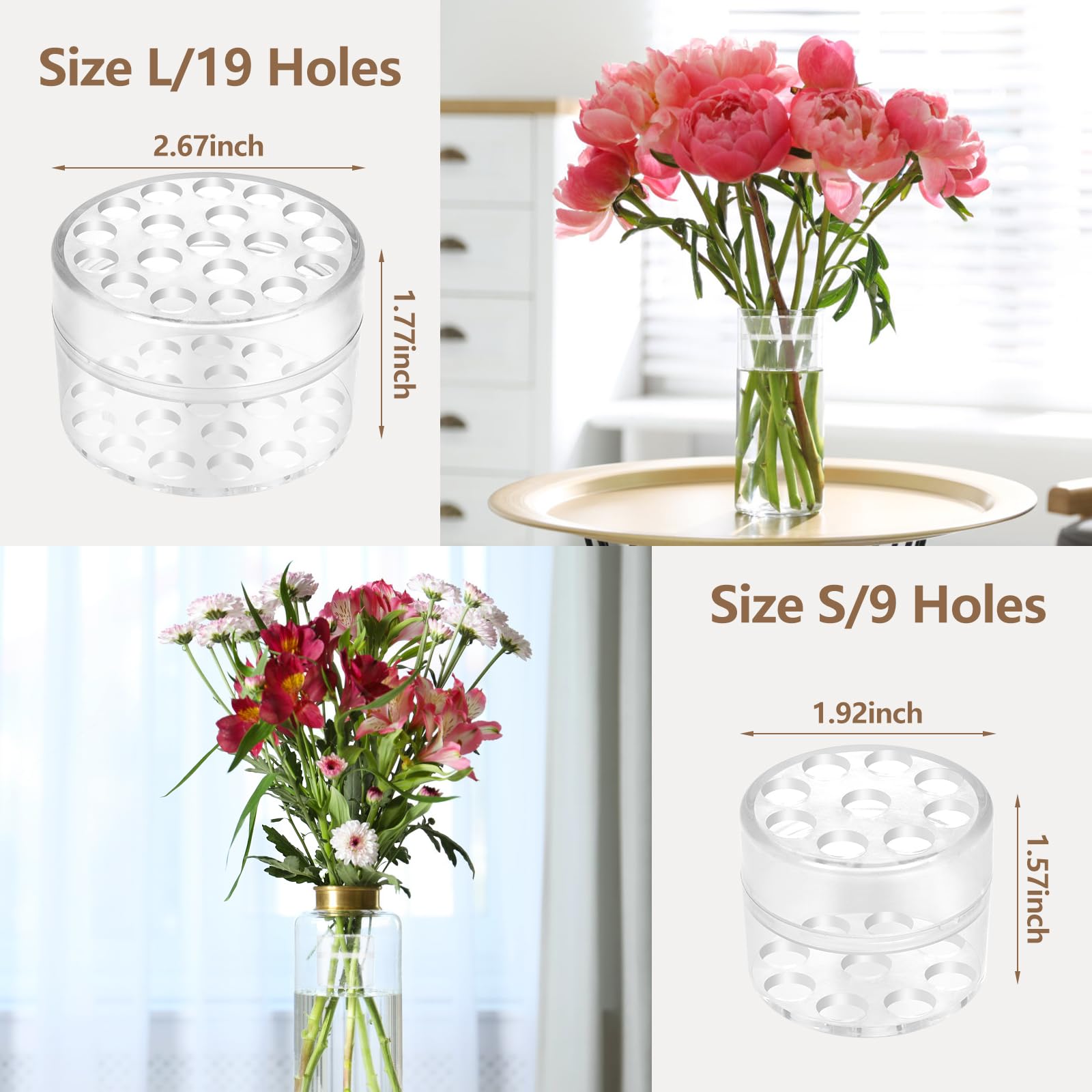 Lot De 2 Supports De Tige En Spirale Gris Calkkrer - Twister Pour Bouquets De Fleurs, Arrangements Floraux Réutilisables DIY (Tailles S Et L)