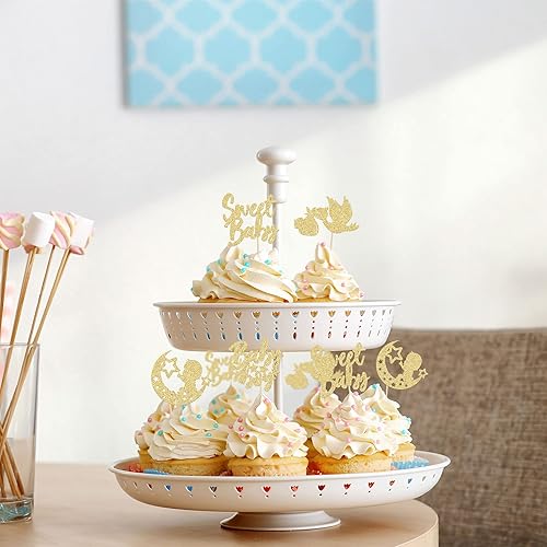 Miniatura 81 de 24 piezas Oh Baby Boy Cupcake Toppers Silver Glitter Enterizo Botella Cisne Baby Shower Boy Cupcake Picks Género Reveal Theme Baby Shower Niños