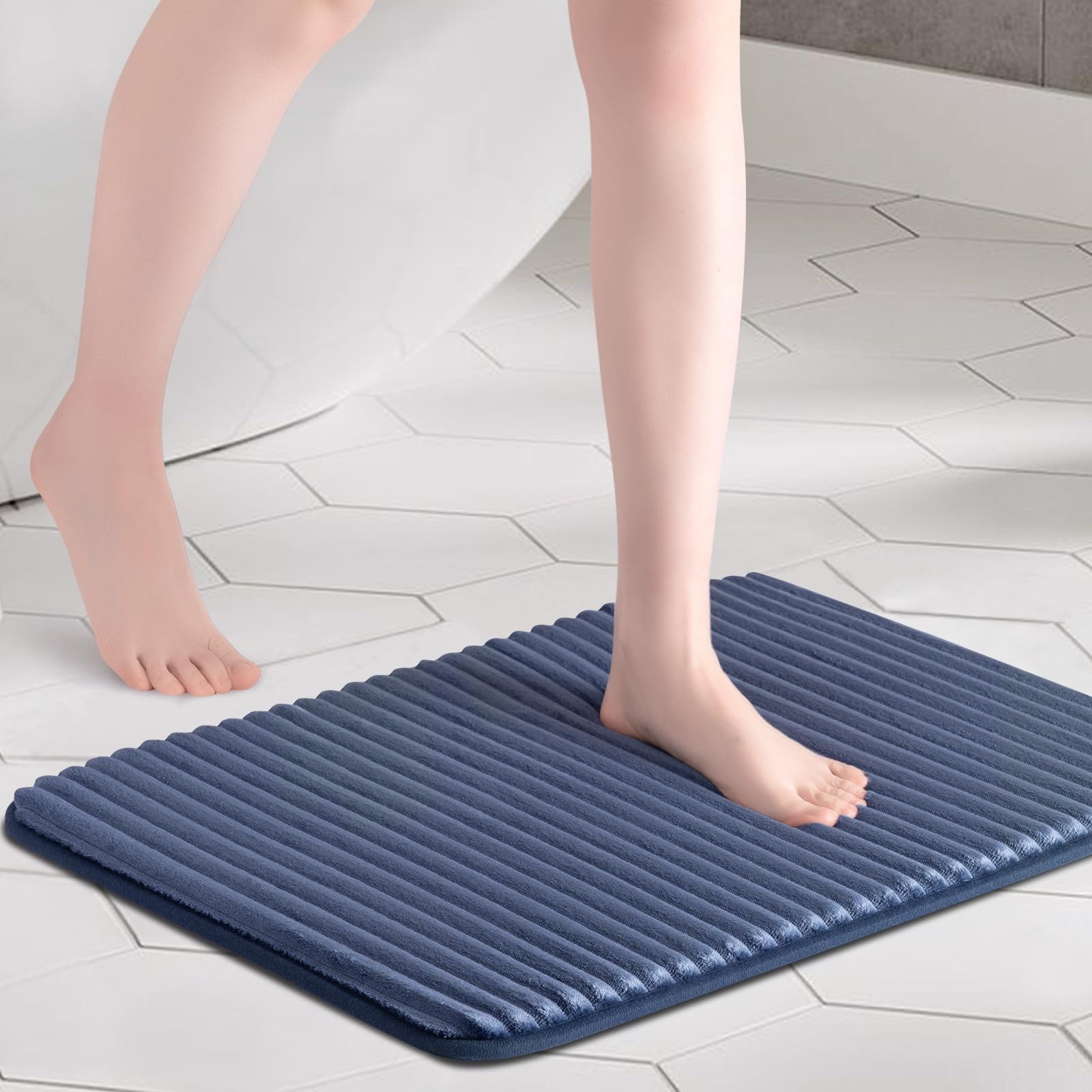 FRESHMINT Ultra Soft Charcoal Infused Memory Foam Bath Mat 17" x 24", Bath Rugs for Bathroom Non-Slip, Thick & Water Absorbent Bathroom Rugs, Room