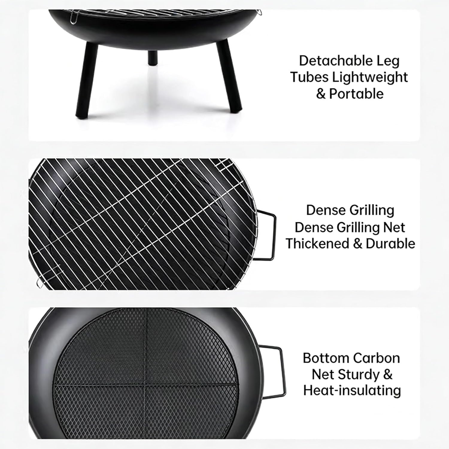 2-in-1 Portable Round Fire Pit & Grill | Detachable Outdoor Cooking Stove with Cast Iron Accessories | Perfect for Camping, Backyard BBQs, and Tent Cooking