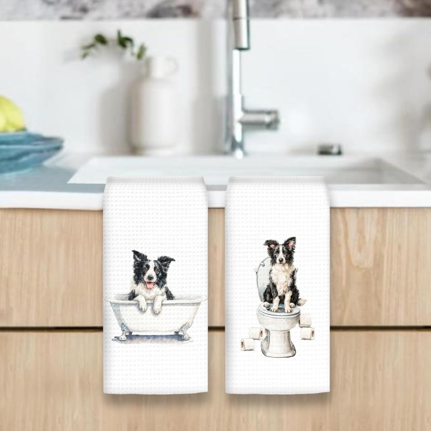 Funny Border Collie Dog Hand Towels Set of 2, Gifts for Border Collie Dog Owners Lovers, Cute Puppy Pet Decor for Bathroom, Funny Pet Lovers Toilet Hand Towels for Bathroom Washroom, 16x24In - Image 6
