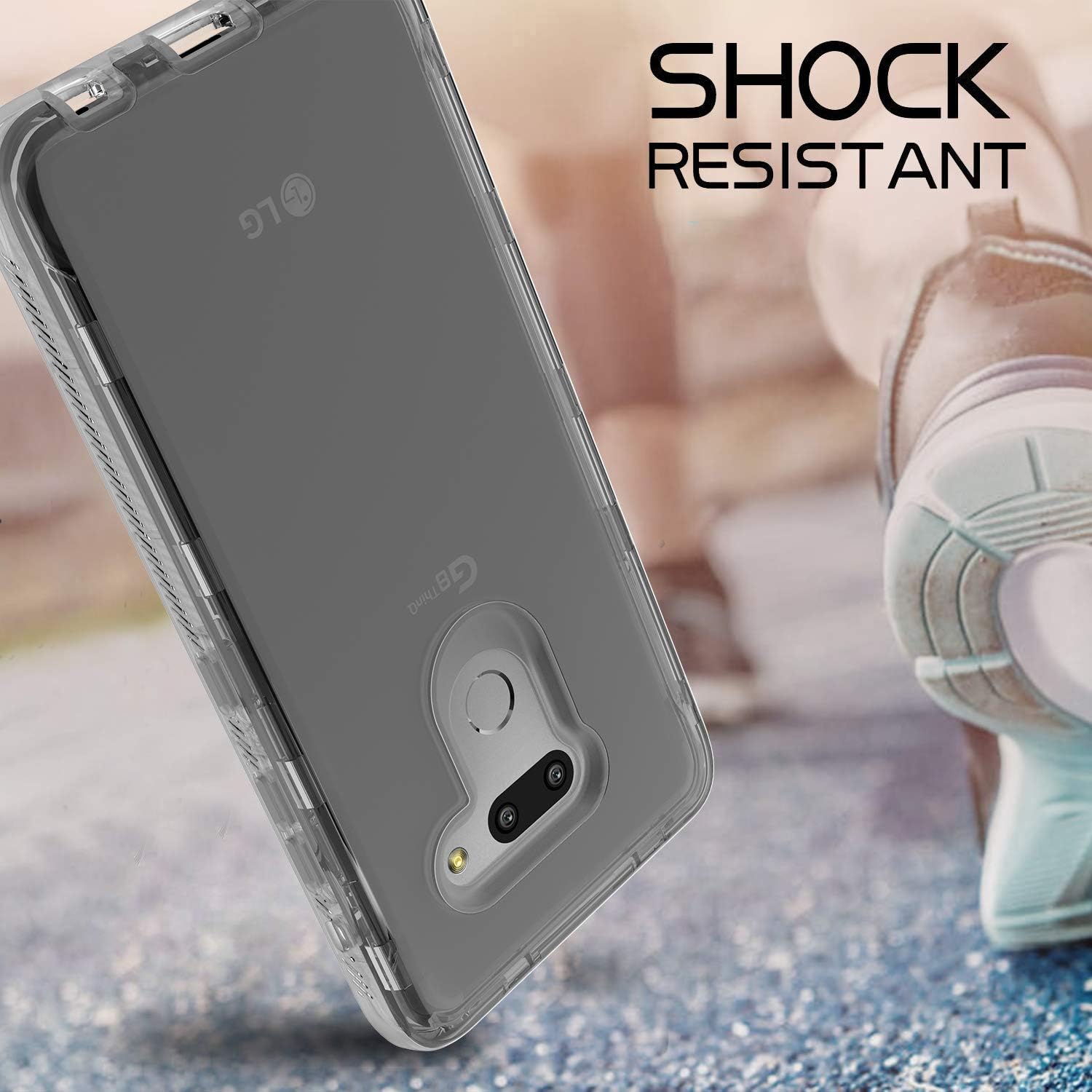 Dexnor Compatible with LG G8 ThinQ Case with Built-in Screen Protector Full-Body Rugged Clear Bumper Shockproof Heavy Duty Hard Cover Defender Gray