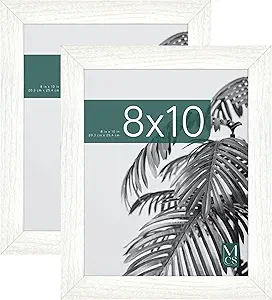 MCS Studio Gallery 8x10 Picture Frame White Woodgrain, Vertical & Horizontal Wall Hanging & Easel for Tapletop Display, Rectangle Photo Frame for Photos, Posters & Art Prints (2-Pack)
