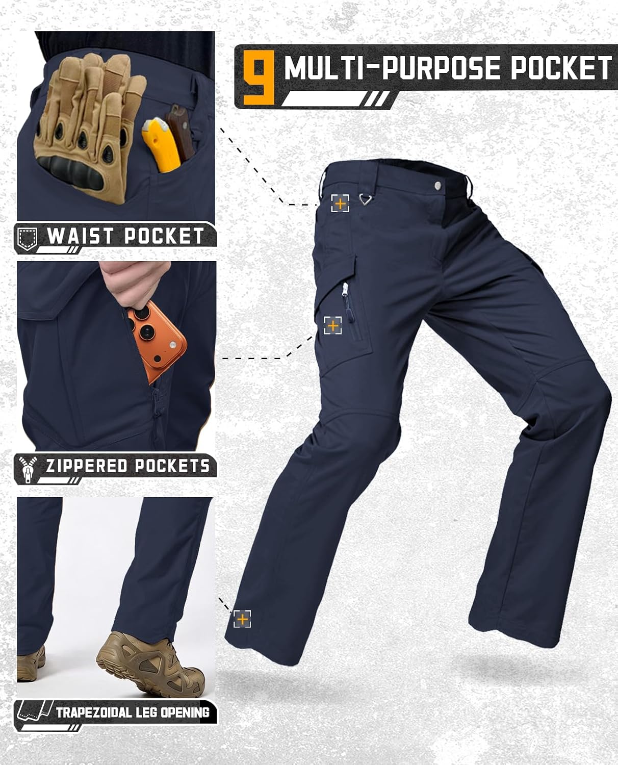 Tactical Pants for Men Water Resistant Ripstop Lightweight Cargo Hiking Work Pants with 9 Pockets
