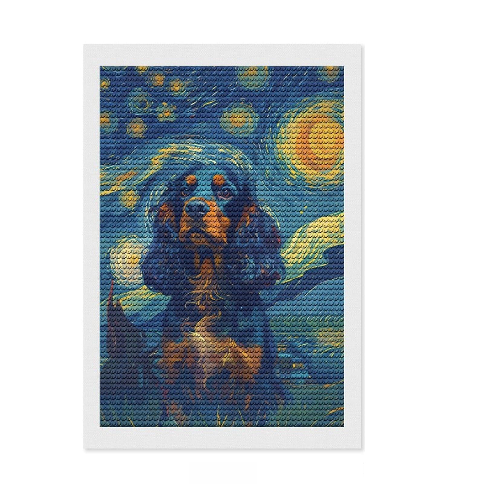 Junmoney Starrynight Cocker Spaniel Full Drill Diamond Painting Kit 8"x12", Birthday Gift, Vintage Style Decor, Modern Decor, Artistic Hobby
