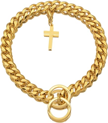 Miniatura 4 de Bully - Gargantilla de perro con eslabones fuertes, collar de entrenamiento para uso diario, collar de cadena con colgante de cruz de Jesús para