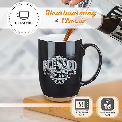 Miniatura 4 de Taza de café Christian Art Gifts Hombre Bendito - Jeremías 177 Escritura inspiradora, 15 oz, Negro