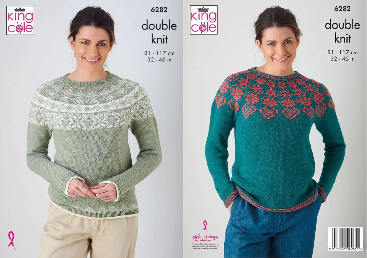 Womens Knitting Pattern Fair Isle Pattern Double Knit Sweaters King Cole 6151