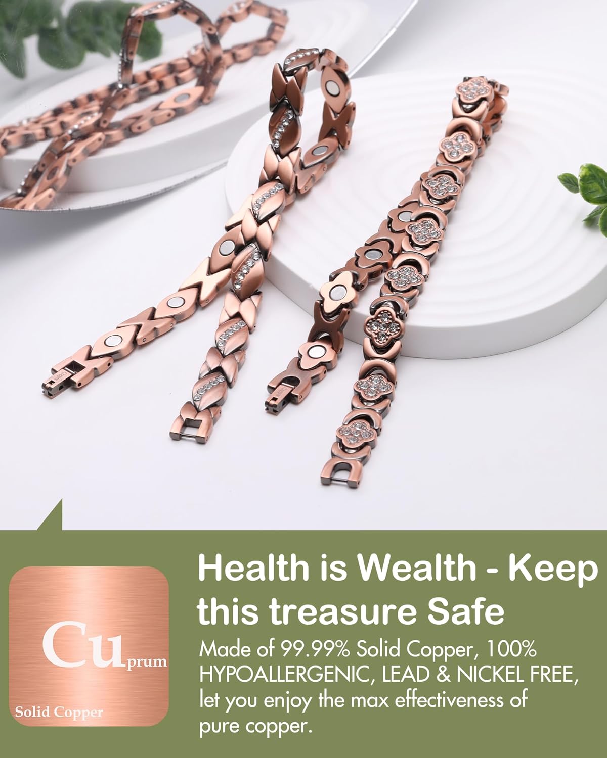 Feraco Copper Ankle Bracelet for Women, 99.99% Pure Copper Magnetic Anklet with 3800 Gauss Neodymium Magnet, Adjustable with Sizing Tool - Image 6