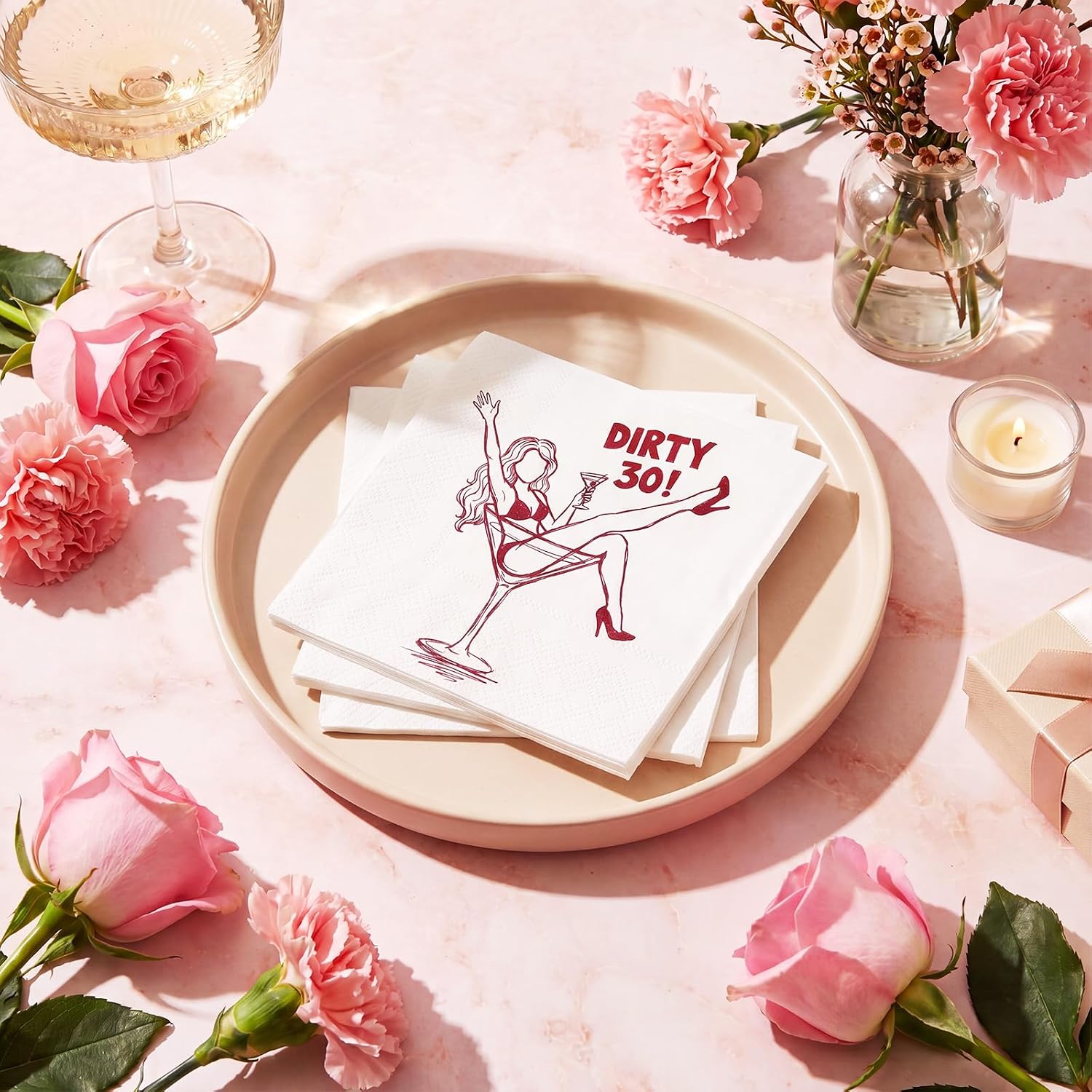 Engrowtic 100 Pcs Martini Cocktail Napkins a Tini Bit Older Birthday Decoration Napkins Cocktail Birthday Decoration for Dirty Thirty Bachelorette Bikinis and Martinis Party (Dirty 30)
