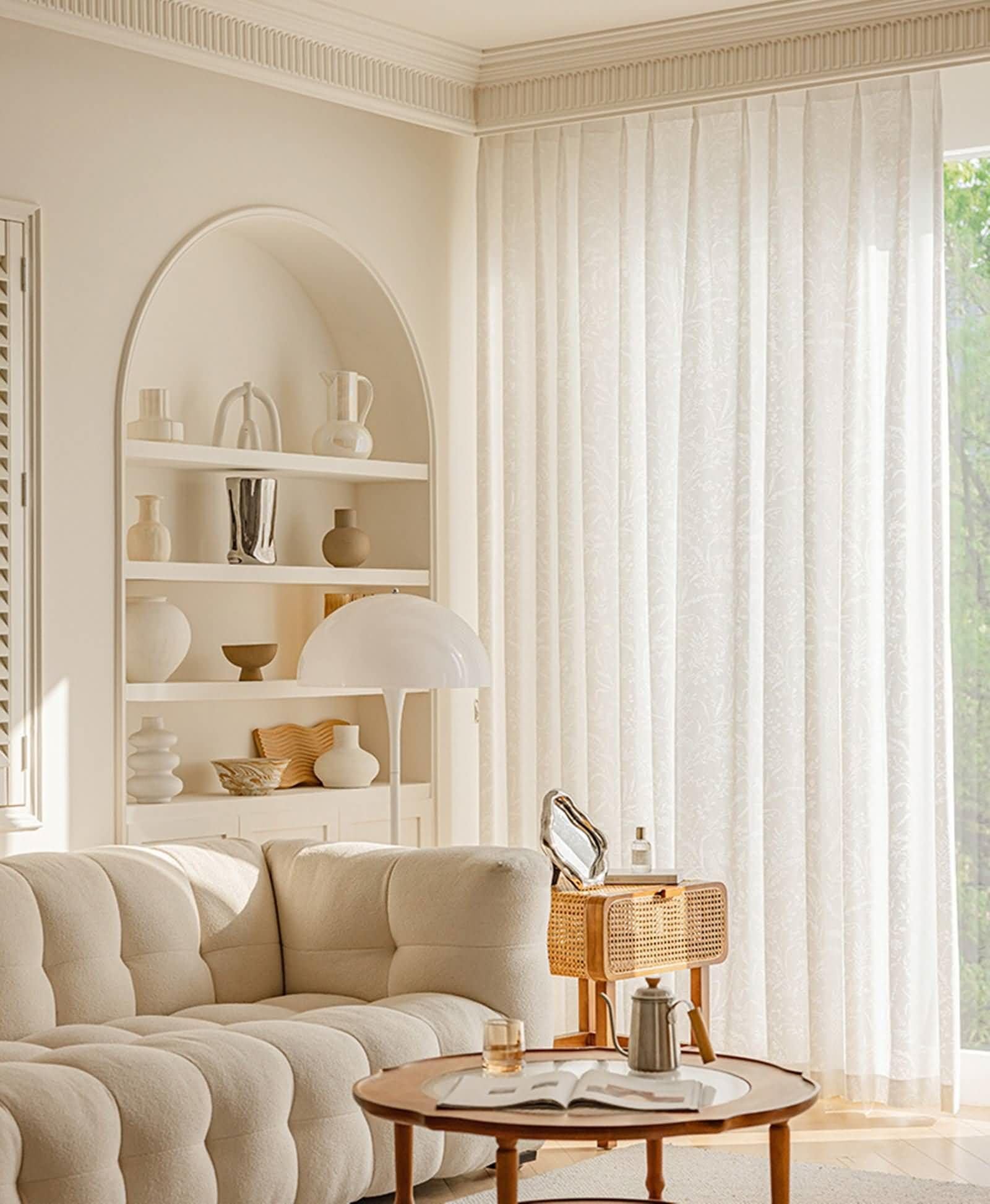 Rideau de fenêtre semi transparent blanc anti vis-à-vis jacquard