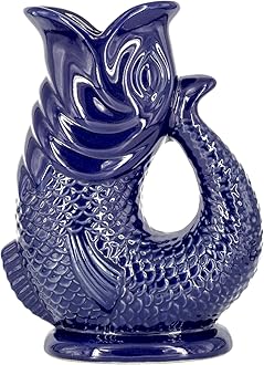 Gurgle Glug Jug The Bubble Jug® Dark Cobalt Blue 50 fl oz 1.5L Litre Extra Large Pitcher - Fish Shaped Jug - Decorative Ceramic Glugging Cocktail, Water and Gin Vase and Gurgling Carafe Pot