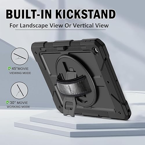 Miniatura 6 de BMOUO Funda para iPad de 9ª/8ª/7ª generación de 10.2", a prueba de golpes con soporte giratorio de 360°, correa de hombro y mano, funda para iPad