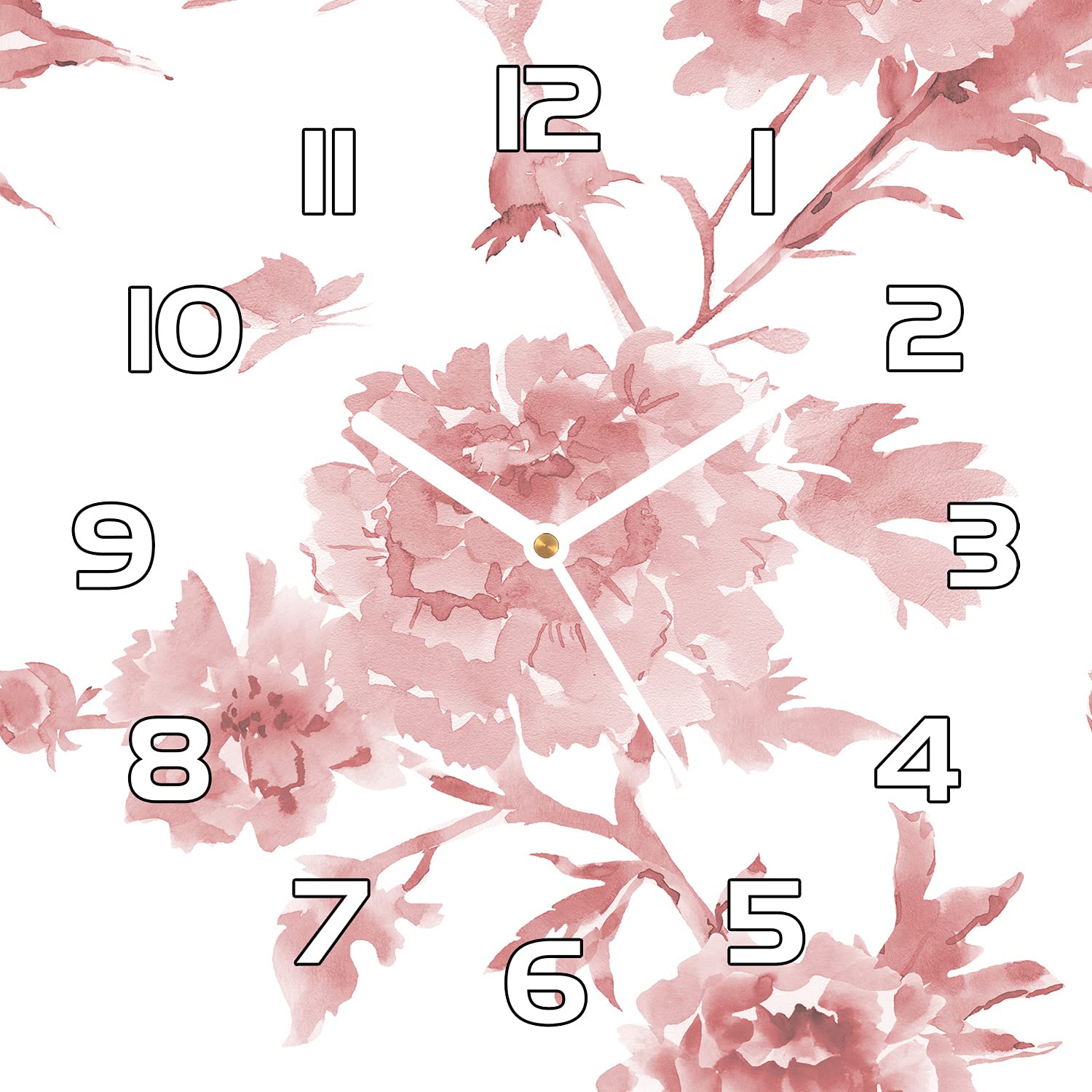 Horloge en verre lisible et sécurisée 30x30 cm avec aiguilles noires fleurs pastel