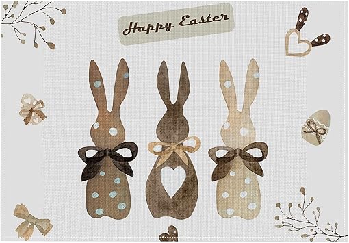 TEEKU Rabbit Placemats European And American Placemats Cloth Easter Decorative Western Placemats Stain Linen Placemats round Dining Table Set for 4 Coffee, One Size