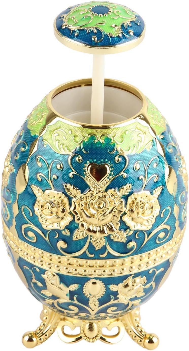 Egg Shaped Toothpick dispensers, Alloy with Food Grade Plastic PP Liner, Press Type Toothpick Holder, Decorative and Portable for Home Use
