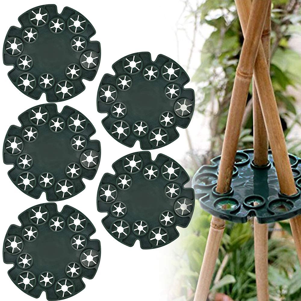 5 Pcs Wigwam Cane Grips Sweet Pea Support 12 Holes DIY Bamboo Wooden Stakes Cane Connectors Garden Plant Clip for Climbing Plants, Runner Beans, Sweet Pea, Tomatoes, Cucumbers (Green)