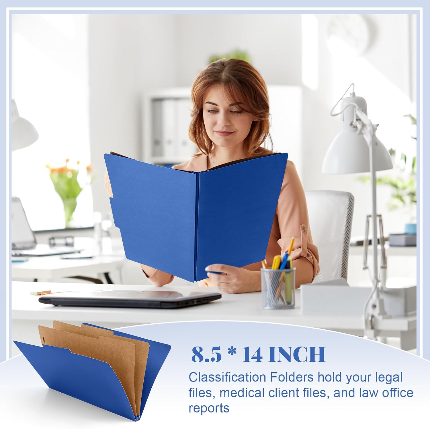 AmazingSpark 12 Pcs Legal Size Classification Folders Bulk 2 Dividers Pressboard File Folder with Expansion 2 Prongs Fastener Heavy Duty Office File Organizer for School Hospitals Home (Dark Blue)