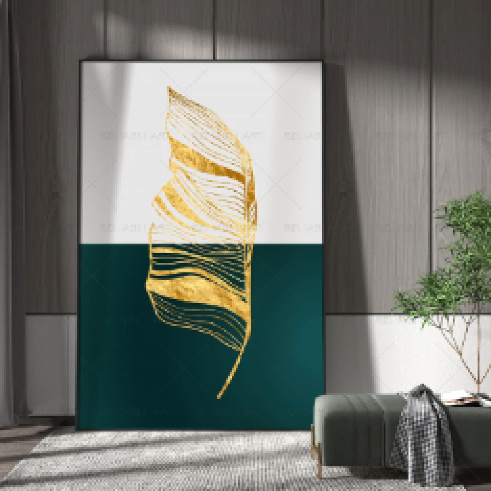 Affiches et gravures abstrait vert avec impression plume dorée - 8