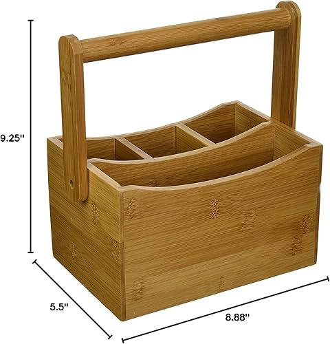 Miniatura 5 de Lipper International 8842 Bandeja de cubiertos de madera de bambú con mango plegable, 8-78" x 5-12" x 9-14"