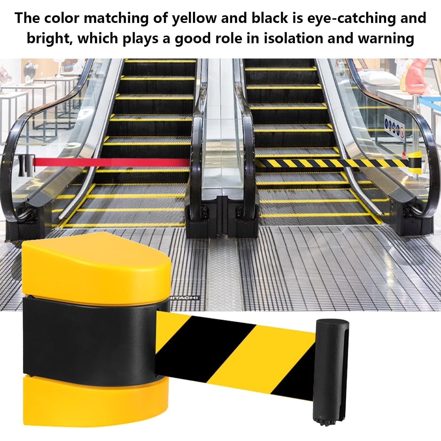 Barrera De Seguridad Retráctil De Pared De 5 M De Longitud con Soporte Y Kit De Montaje. Disponible En Negro, Rojo Y Amarillo. Ideal para Aeropuertos, Eventos, Escuelas Y Espacios