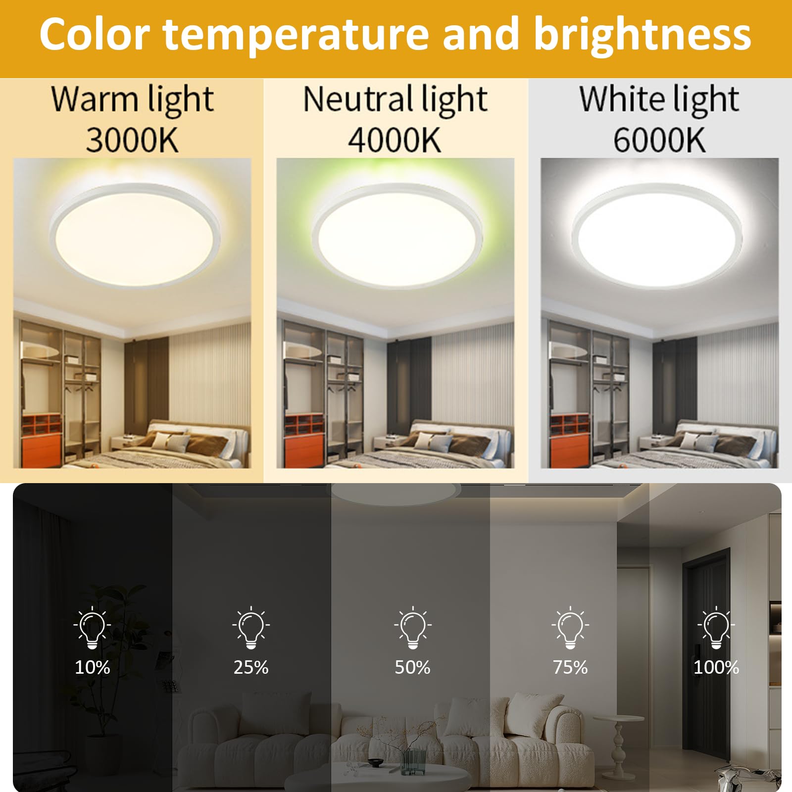 Yuehuamech RGB LED Ceiling Light 24W Smart Music Ceiling Lamp with APP and Remote Control Dimmable 3000-6500K Colour Changing Ceilings Light for Bedroom Kitchen Dining Room Bathroom - Image 3
