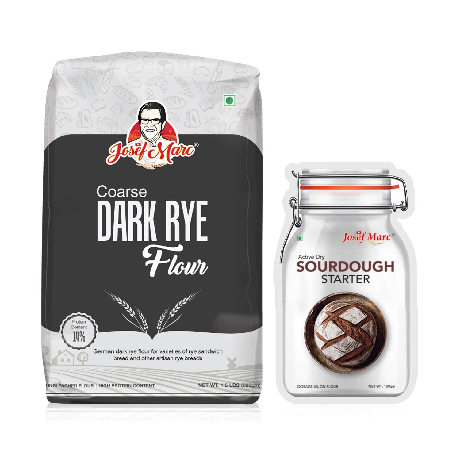 JOSEF MARC Coarse Dark Rye Flour, 1.5LBS (680g) with Premium Active Dry Sourdough Starter (B08XVXCD5H) Amazon Price History, Amazon Price Tracker
